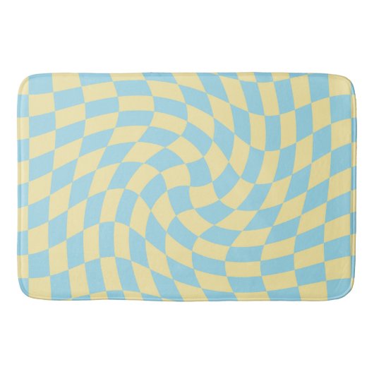 Retro Blue Yellow Pastel Warped Checkerboard Badmat (Voorkant)