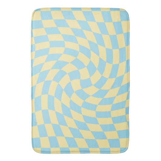 Retro Blue Yellow Pastel Warped Checkerboard Badmat (Voorkant Verticaal)