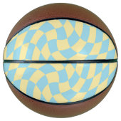 Retro Blue Yellow Pastel Warped Checkerboard Basketbal (Voorkant)