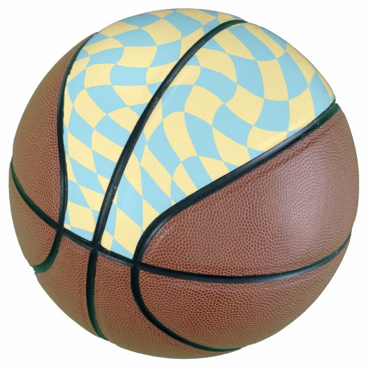 Retro Blue Yellow Pastel Warped Checkerboard Basketbal (Schuin)