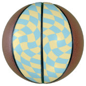 Retro Blue Yellow Pastel Warped Checkerboard Basketbal (Verticaal)