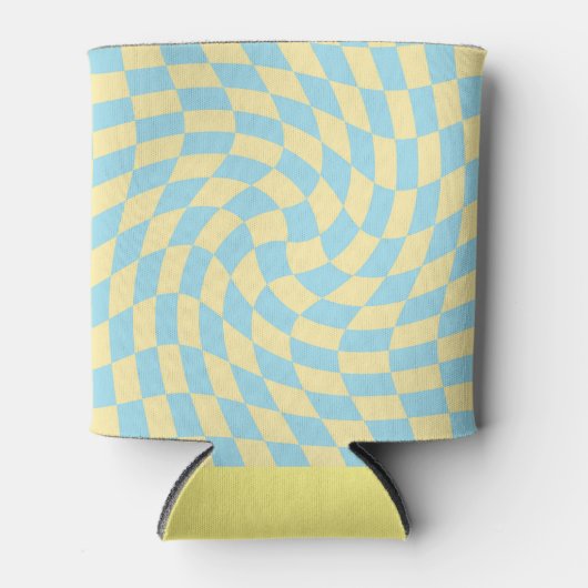 Retro Blue Yellow Pastel Warped Checkerboard Blikjeskoeler (Voorkant)