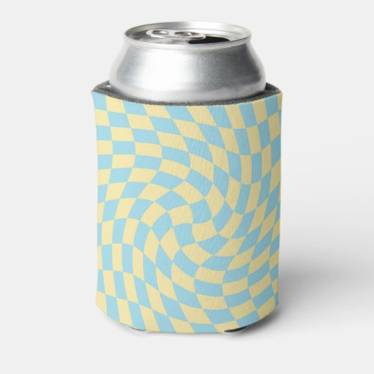 Retro Blue Yellow Pastel Warped Checkerboard Blikjeskoeler (Blikje Achterkant)