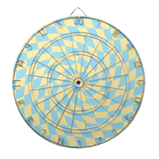 Retro Blue Yellow Pastel Warped Checkerboard Dartbord (Voorkant)