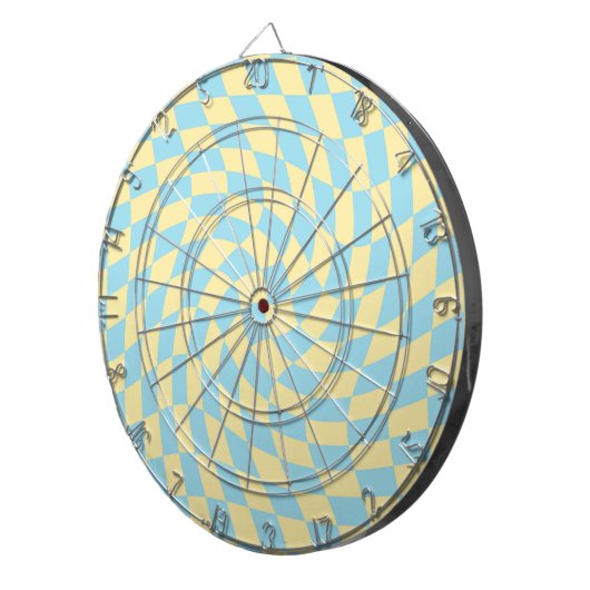Retro Blue Yellow Pastel Warped Checkerboard Dartbord (Voorkant Rechts)