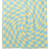 Retro Blue Yellow Pastel Warped Checkerboard Douchegordijn (Voorkant)