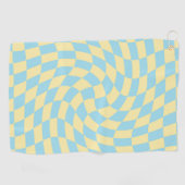 Retro Blue Yellow Pastel Warped Checkerboard Golfhanddoek (Horizontaal)