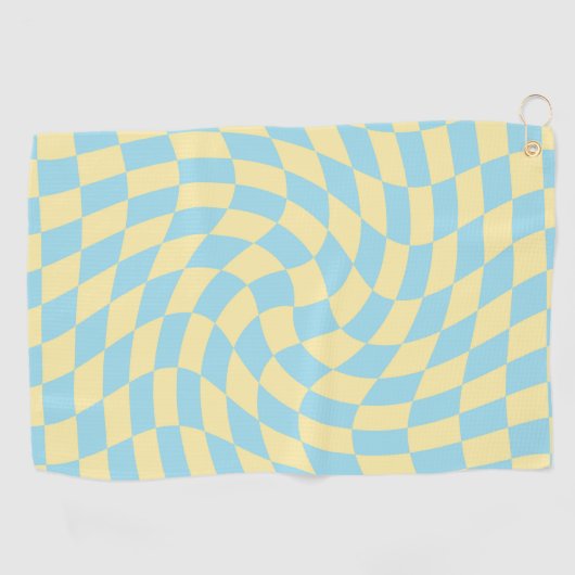 Retro Blue Yellow Pastel Warped Checkerboard Golfhanddoek (Horizontaal)