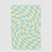 Retro Blue Yellow Pastel Warped Checkerboard Golfhanddoek (Voorkant)