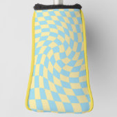 Retro Blue Yellow Pastel Warped Checkerboard Golfheadcover (Draai 90)