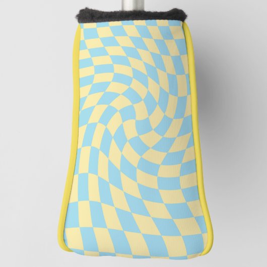 Retro Blue Yellow Pastel Warped Checkerboard Golfheadcover (Draai 90)