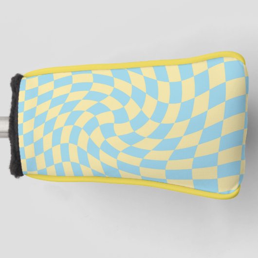 Retro Blue Yellow Pastel Warped Checkerboard Golfheadcover (Voorkant)