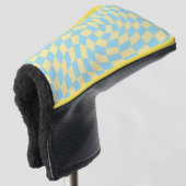 Retro Blue Yellow Pastel Warped Checkerboard Golfheadcover (3/4 voorkant)