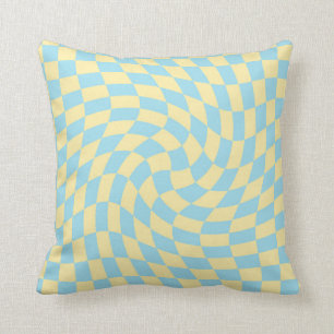 Retro Blue Yellow Pastel Warped Checkerboard Kussen