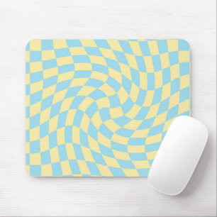 Retro Blue Yellow Pastel Warped Checkerboard Muismat