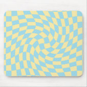 Retro Blue Yellow Pastel Warped Checkerboard Muismat (Voorkant)
