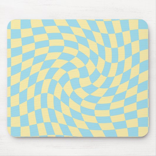 Retro Blue Yellow Pastel Warped Checkerboard Muismat (Voorkant)