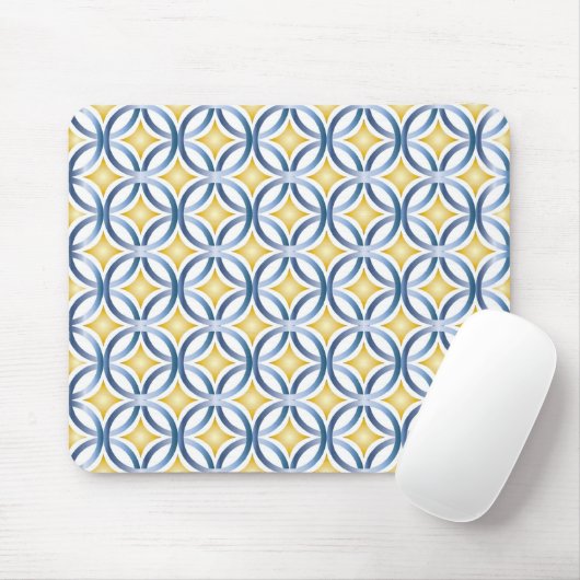 Retro Blue & Yellow Pattern Muismat (Met muis)