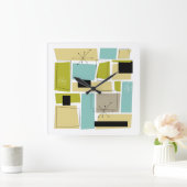 Retro Blue Yellow Squares mid century Modern Squar Vierkante Klok (Huis)