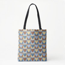 Retro Blue Yellow Tan Hearts Patroon
