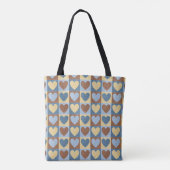 Retro Blue Yellow Tan Hearts Patroon Tote Bag (Achterkant)