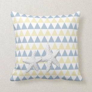 Retro Blue & Yellow Tri-Pattern Starfish Couple Kussen