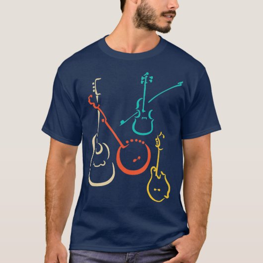 Retro bluegrass guitars banjos fiddles mandolins t-shirt (Voorkant)