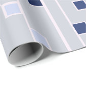Retro blues strepen en vierkanten cadeaupapier (Rol Hoek)