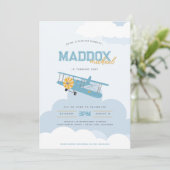 Retro Blues Vliegtuig Tijd vliegt Eerste Verjaarda Kaart (Staand voorkant)