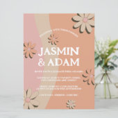 Retro Blush Daisy Foto Trouw Uitnodiging (Staand voorkant)