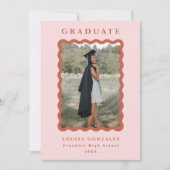 Retro Blush en Terracotta Waves Afstuderen foto Aankondiging (Voorkant)