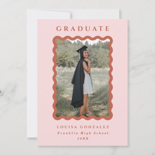 Retro Blush en Terracotta Waves Afstuderen foto Aankondiging (Voorkant)