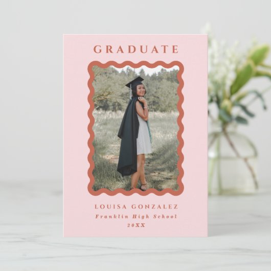 Retro Blush en Terracotta Waves Afstuderen foto Aankondiging (Staand voorkant)