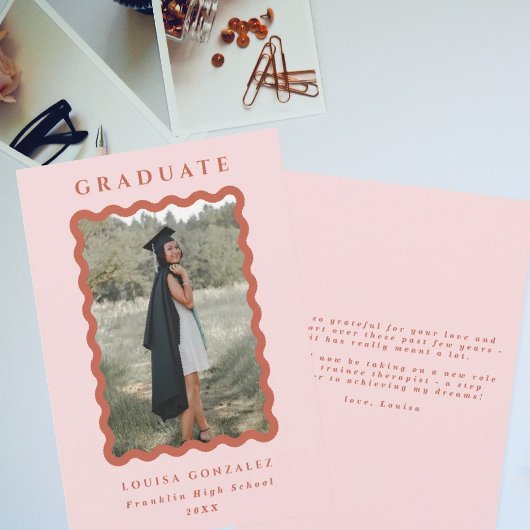 Retro Blush en Terracotta Waves Afstuderen foto Aankondiging