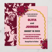 Retro Blush Floral Gold Arch Lijst Kaart (Voorkant / Achterkant)