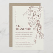 RETRO BLUSH OFF WHITE LINE DRAWING FLORAL WEDDING BEDANKKAART (Voorkant / Achterkant)