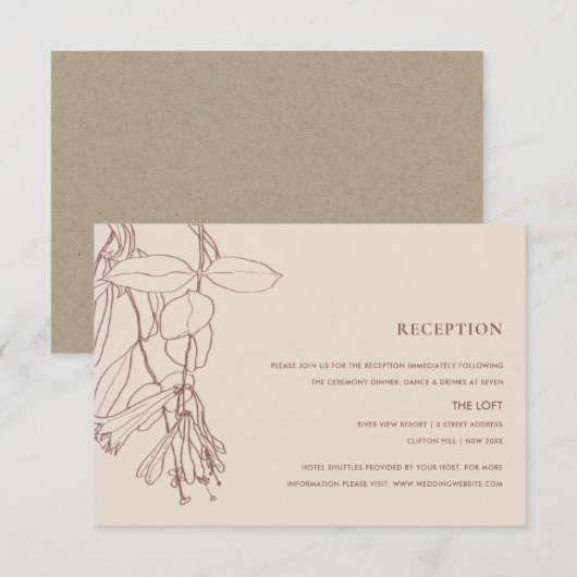 RETRO BLUSH PASTEL LINE DRAWING FLORA RECEPTIE INFORMATIEKAARTJE (Voorkant / Achterkant)