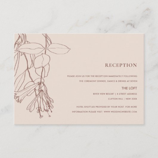 RETRO BLUSH PASTEL LINE DRAWING FLORA RECEPTIE INFORMATIEKAARTJE (Voorkant)