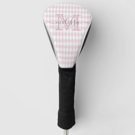 Retro Blush Pink Diamond Shape Patroon Golfheadcover