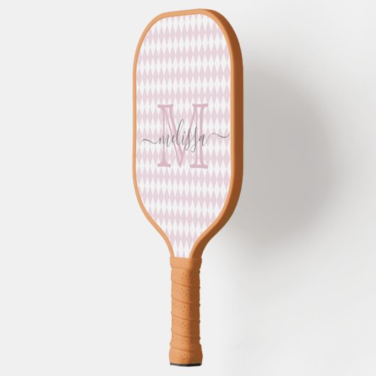 Retro Blush Pink Diamond Shape Patroon Pickleball Paddle (Links)