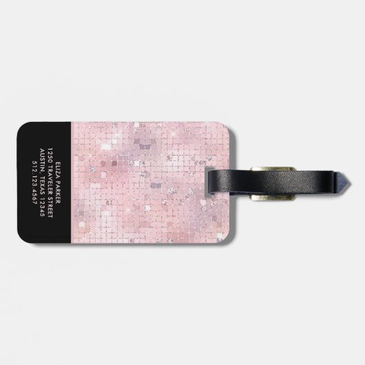 Retro Blush Pink Disco Mirror | Monogram Bagagelabel (Achterkant horizontaal)
