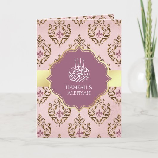 Retro Blush Pink Paars Gold Damask Muslim Weduwsch (Voorkant)