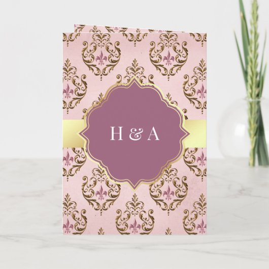 Retro Blush Pink Paars Gold Damask Muslim Weduwsch (Achterkant)