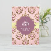 Retro Blush Pink Paars Gold Damask Muslim Weduwsch Kaart (Staand voorkant)