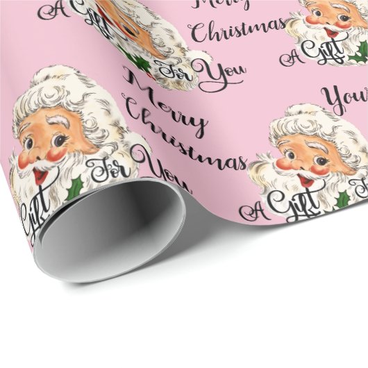 Retro  Blush Pink Santa Claus Kerstmis Cadeaupapier (Rol Hoek)