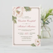 Retro Blush Pink Wedding Peony Roos Floral Kaart (Staand voorkant)