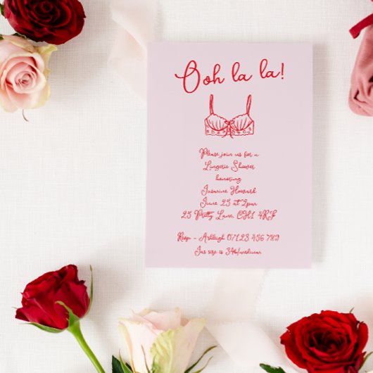 Retro Blush & Red Hand Drawn BH Lingerie Douche Kaart