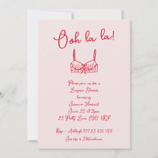 Retro Blush & Red Hand Drawn BH Lingerie Douche Kaart (Voorkant)