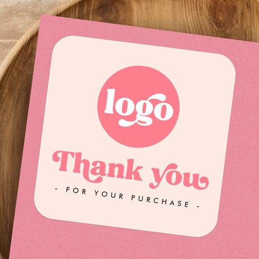 Retro blush roze add logo business dank u vierkante sticker