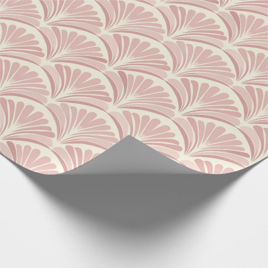 Retro blush roze art deco fans patroon cadeaupapier (Hoek)